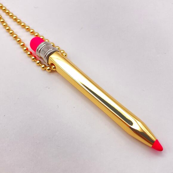 NWT BETSEY JOHNSON Pencil Charm Pendant Necklace School Teacher Gift Gold Tone - Picture 4 of 5